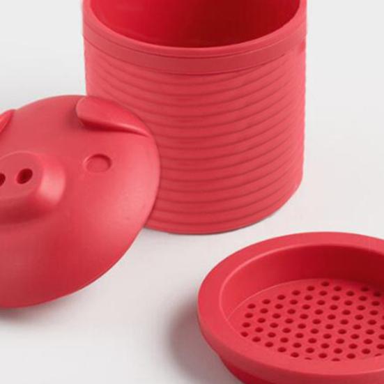 Silikonbaconfettbehållare med värmebeständigt silikonfilter Grisformad fettbehållare 2 koppars kapacitet Säker förvaringsburk för matlagningsfett Och