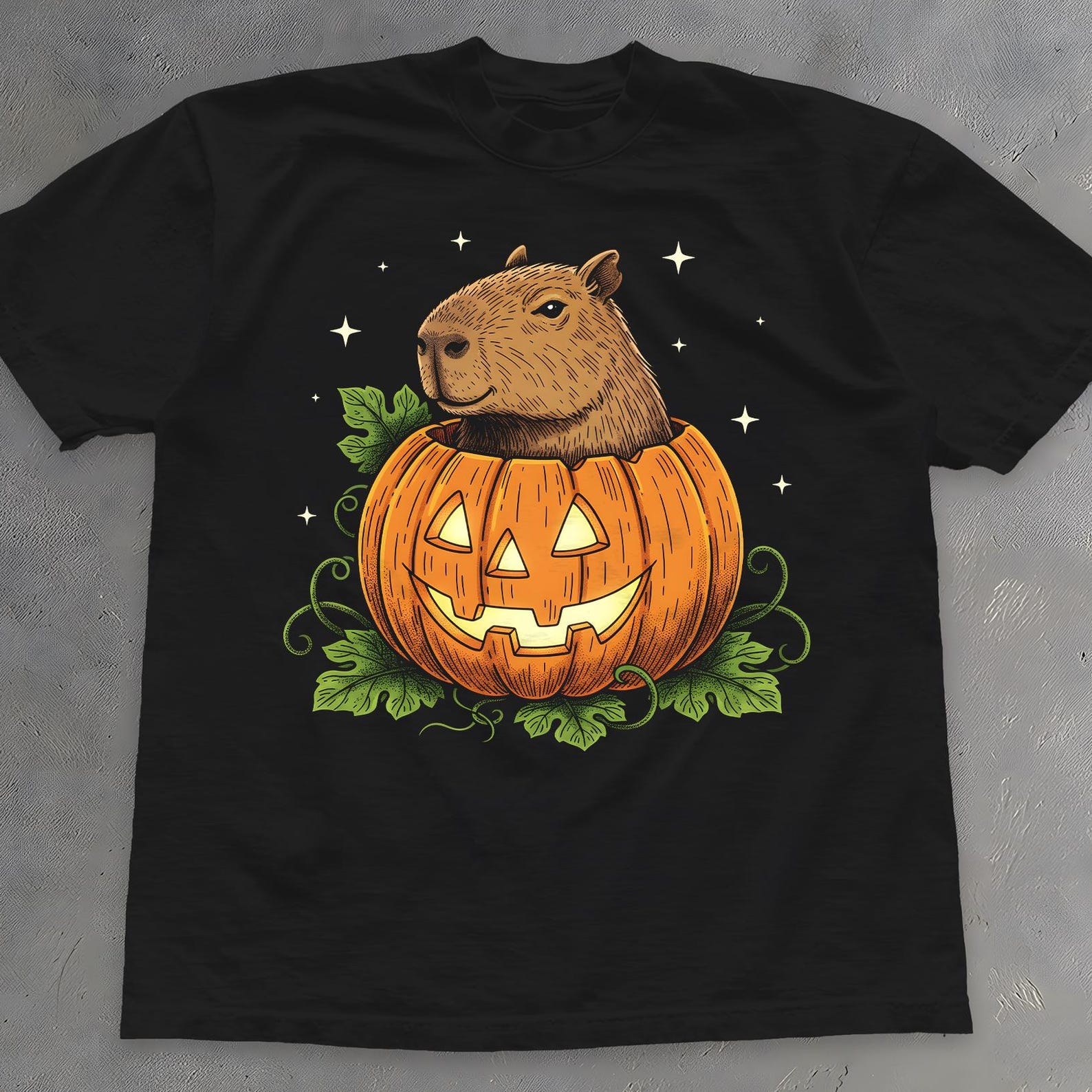 Halloween Capybara Shirt - Spooky Pumpkin T-Shirt - Unisex Cotton Tee 3XL