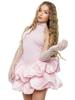 European & American 2026 Summer Satin Halter Neck Skater Dress - Sleeveless, Fluffy, Short & Sexy