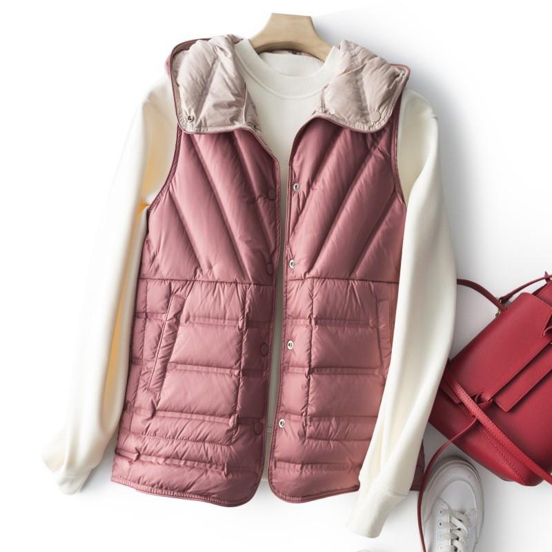Womens Lightweight Hooded Down Vest White Duck Puffer Short Fit Casual Winter Outerwear