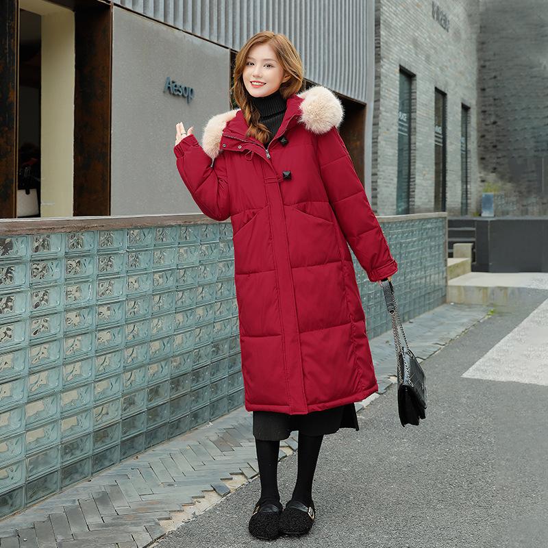 Mid-length cotton jacket autumn and winter women's down cotton jacket with hood thickened jacket 2025 Korean version loose plus size padded jacket