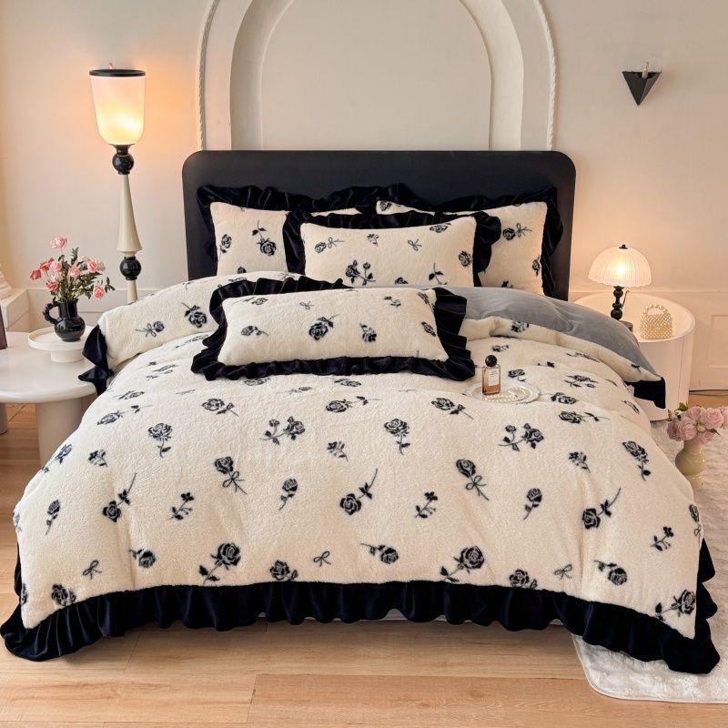 G5Z Winter-Plüsch Korallenfleece Bettwäsche-Set - Verdickte beidseitige Bettbezug & Laken, Dreiteiliges Set