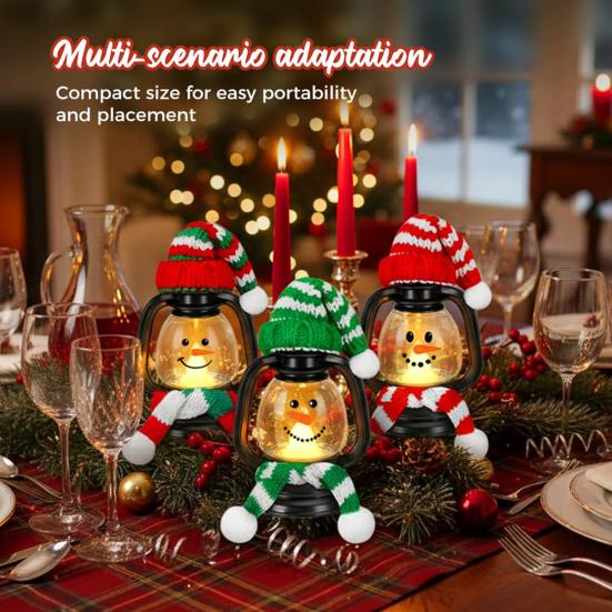 Mini Snowman Lantern with Hats And Scarves Christmas Flickering LED Candles Winter Small Snow Man Table Centerpiece for Holiday Party Favors