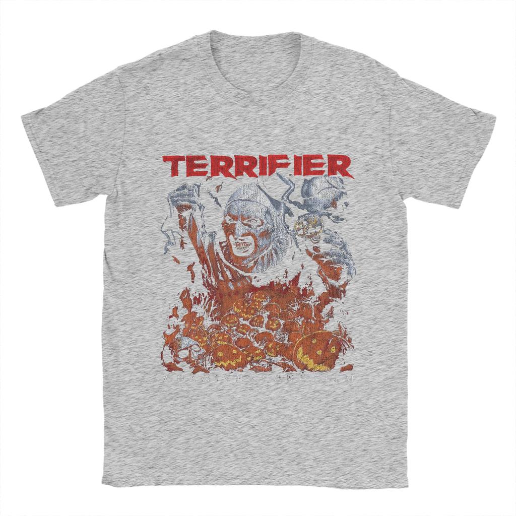 Men T-Shirt Terrifier  Vintage 100% Cotton Tees Short Sleeve Horror Movie T Shirts Round Neck Clothes Gift Idea