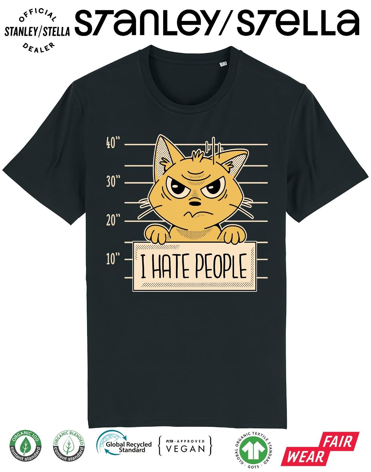 I Hate People Funny Cat T-Shirt Mens Womens Tees Top Mens Pet Gift / Cotton Tee S