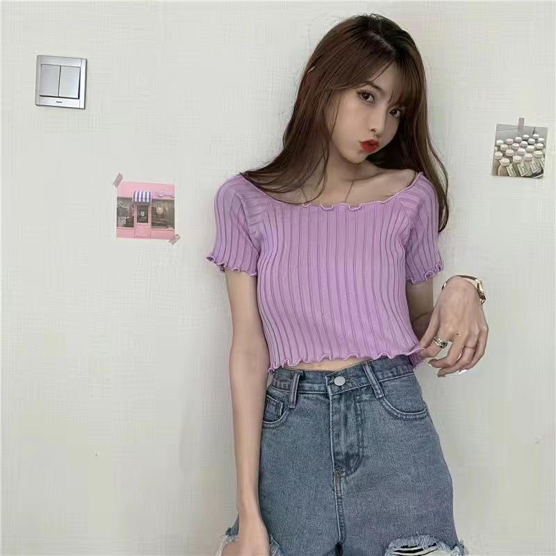 Korean Chic 2025 Summer Sexy Off-Shoulder Knit Top