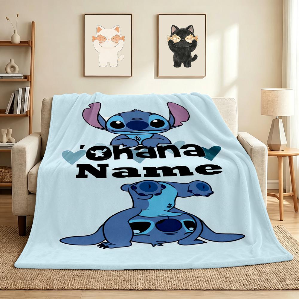 Custom Name Stitch's Sign Flannel Blanket Throw Blanket Soft Warm Sofa Bed Decor Unique Gift