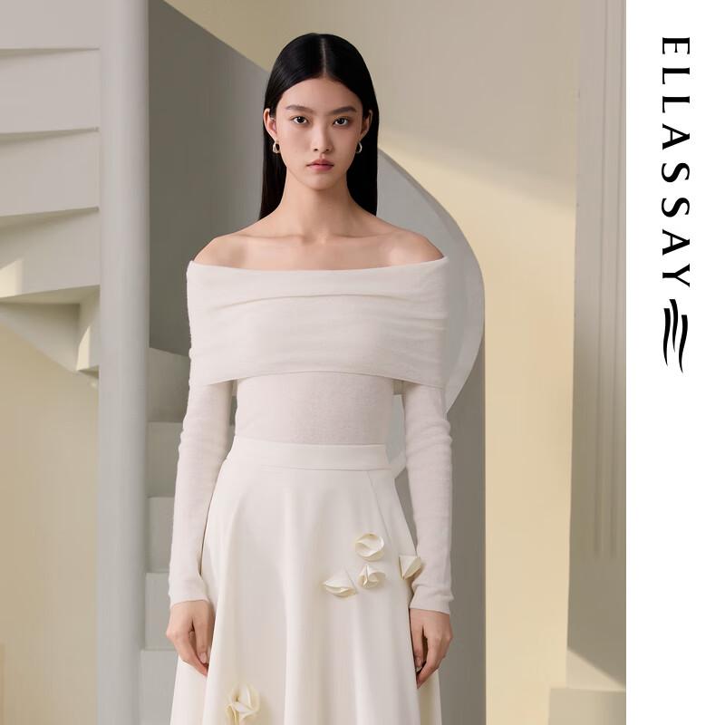 

ELLASSAY Women s Merino Blend Off-Shoulder Knit Top L