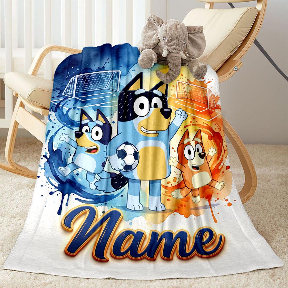 Soccer Fun Bluey Customize Text Blanket Throw Customizable Blanket Soft & Cozy Suitable for Bed Home Decor Couch Office Ideal for All Seasons