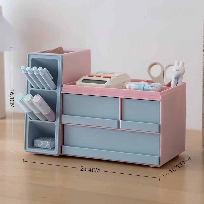 Creative Oblique Pen Holder Storage Box with Drawer Organizer Large Capacity Office Table Stationery Files Organizer with Cover