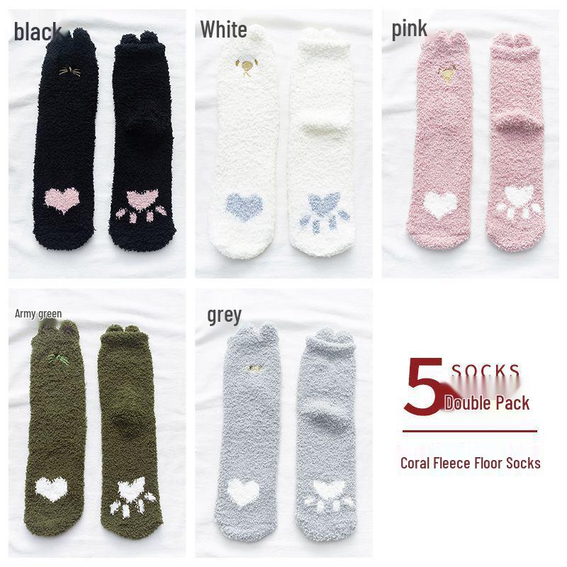 

Fluffy Women s Coral Fleece Mid-Calf Socks – Thick, Lined, Cozy Floor Socks for Autumn & Winter