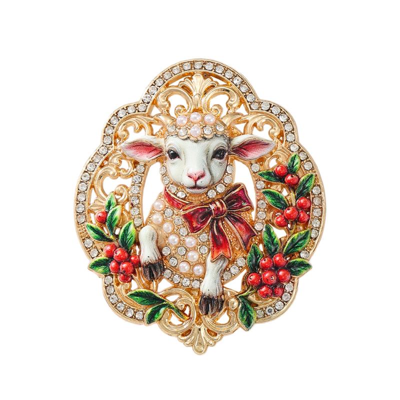 Vintage Ram Head Brooch Sparkling Rhinestone Inlay Eco Friendly Enamel Craft For Daily Wear Party Outfits Jewelry Gifts