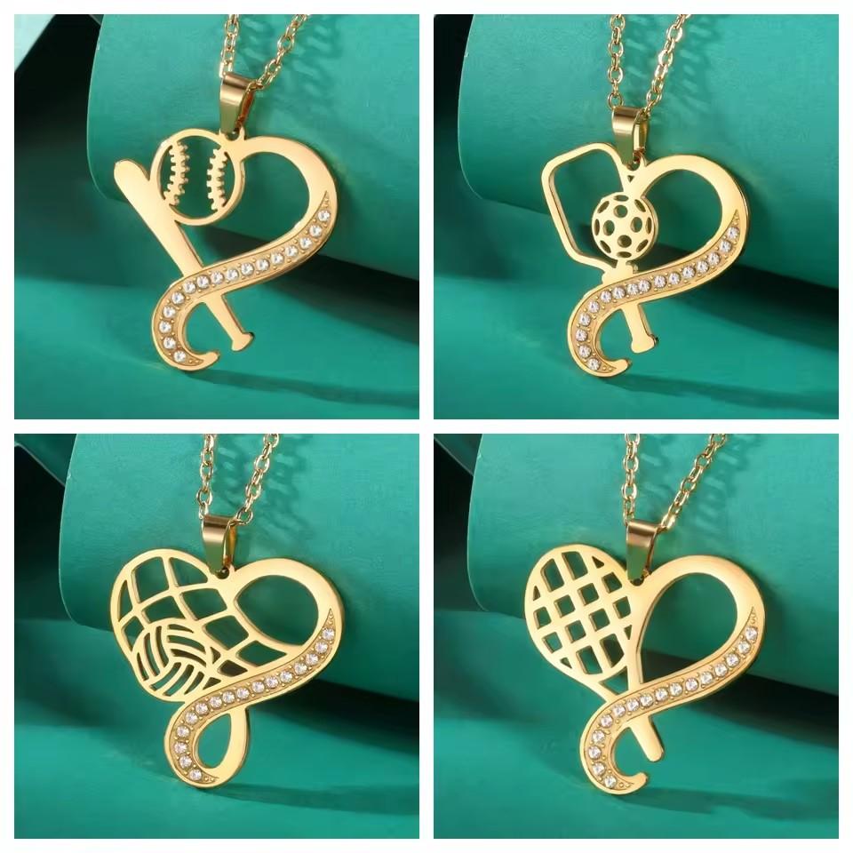 Sports Theme Diamond Necklace Volleyball Tennis Basketball Baseball Jewelry Gift For Athletes And Sports Lovers