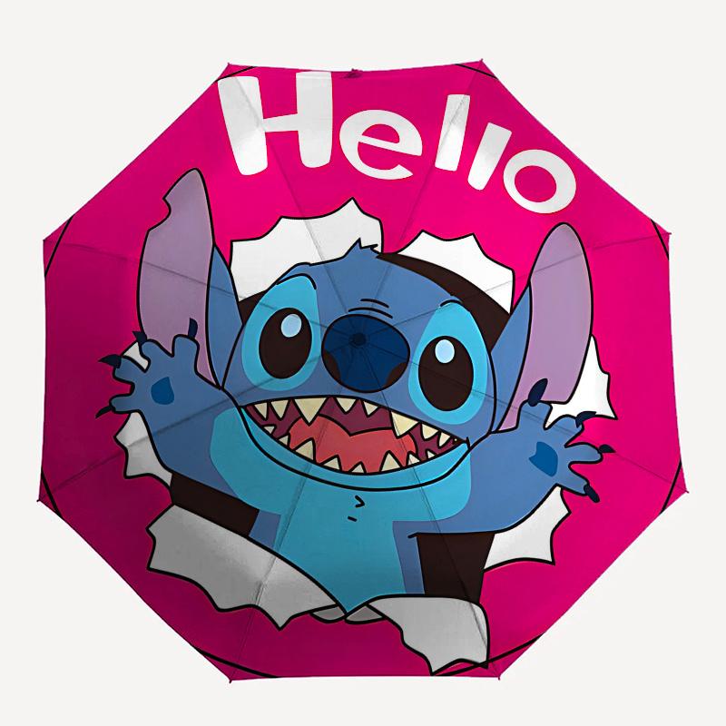 Stitch, Hello Automatic Opening and Closing Umbrella - 8 Ribs Portable Folding Umbrella with Plastic Handle, Suitable for Leisure and Hallow
