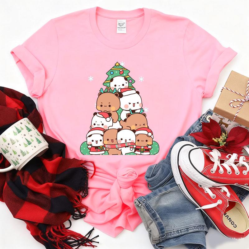Kawaii Bubu Dudu Christmas Tree Graphics Tshirt Trendy Funny Cartoon Christmas Shirt Novelty Holiday Party Couple Cotton Tees