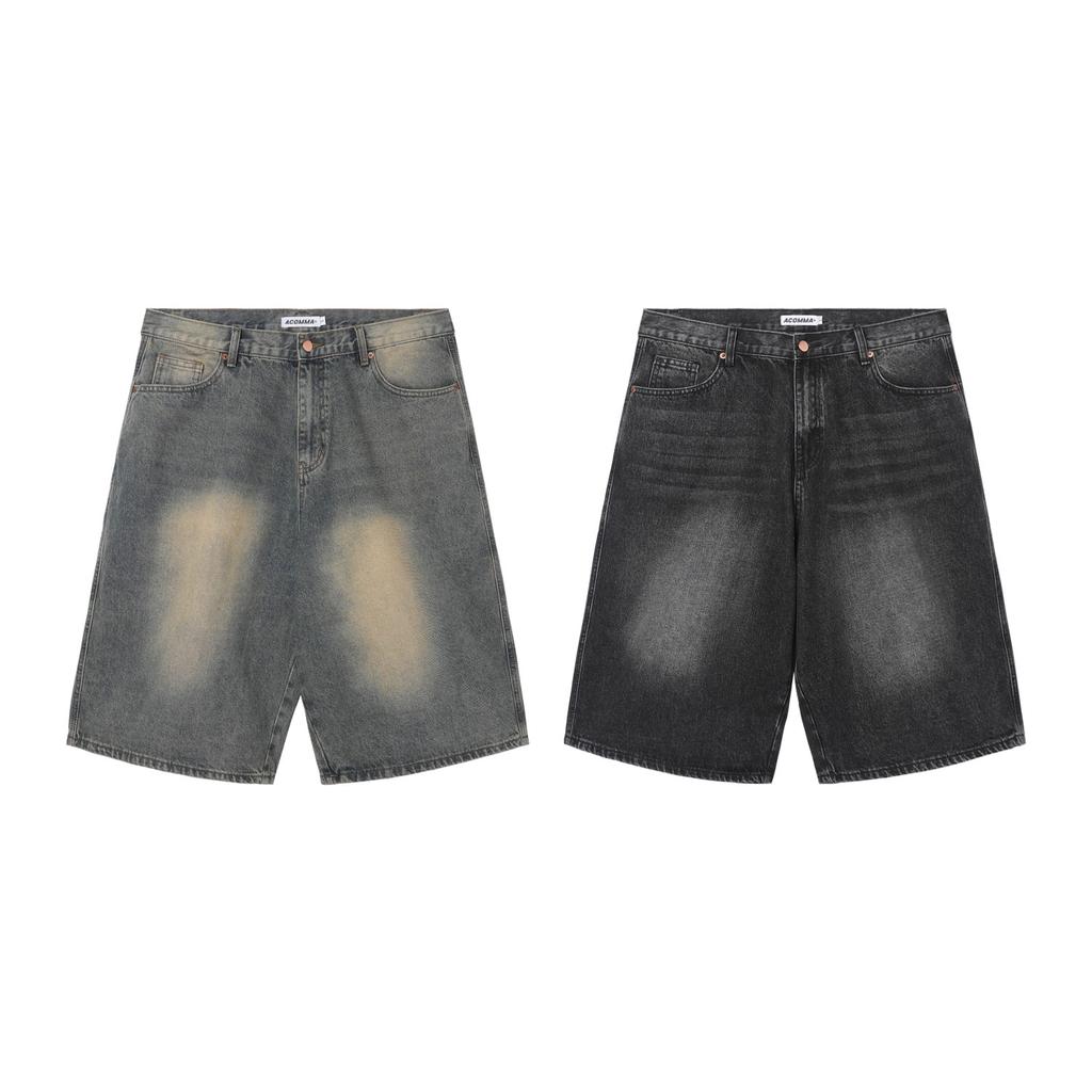 APOSTROPHE COMMA Horizon Middle Wide Denim Shorts_Washed Black