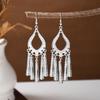 Ethnic Miao Silver Tassel Earrings - Retro Long Dangle Scenic Studs for Women