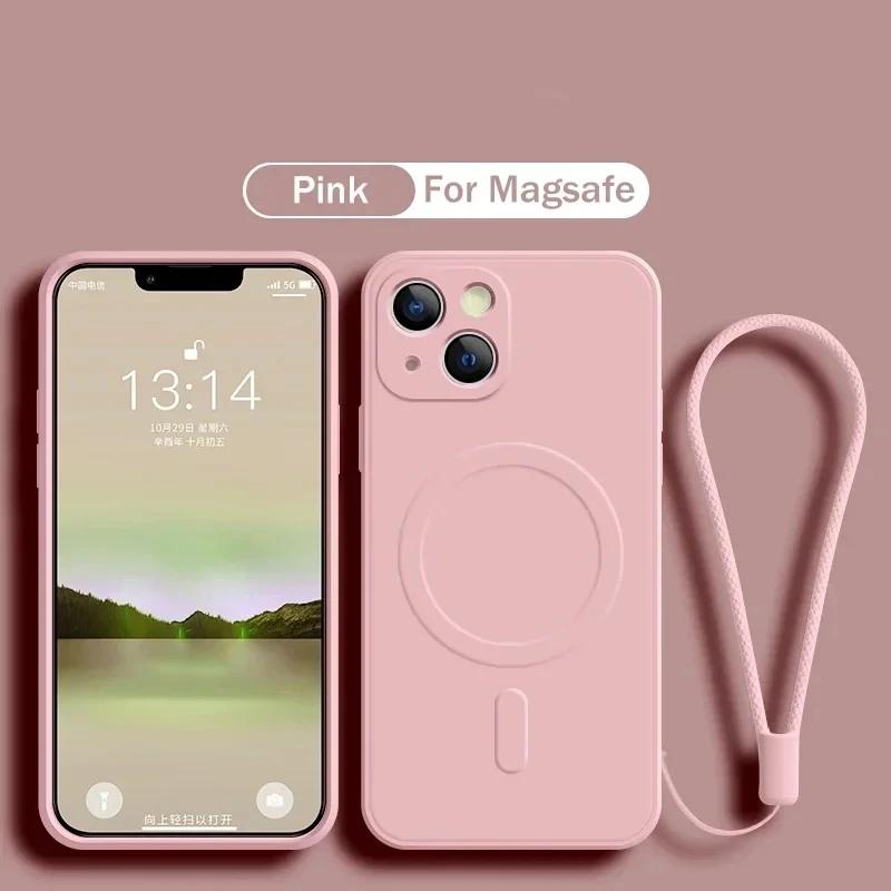 Wrist Strap Silicone Phone Case For iPhone 17 Pro 16 14 13 15 Pro Max 12 11 Plus For Magsafe Magnetic Wireless Charging Cover