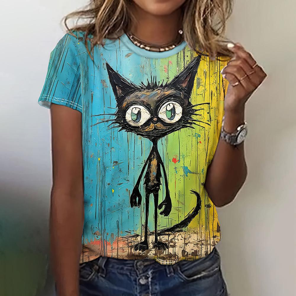 Funny Frog Print Animal Personalized T-shirt Women Casual Comfortable Round Neck Short Sleeved Plus Size T-shirt