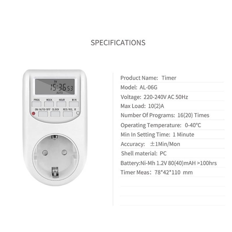 Digital Timer Automatic Power Outlet With LCD Panel Programmable Feature Schedule Safe For Home And Office Use