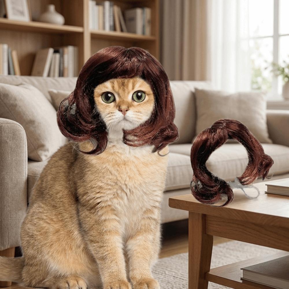Pet Supplies Big Wave Pet Wigs Lightweight Breathable Cat Short Curly Hair Adjustable Cute Pet Costume Wigs Photography Props