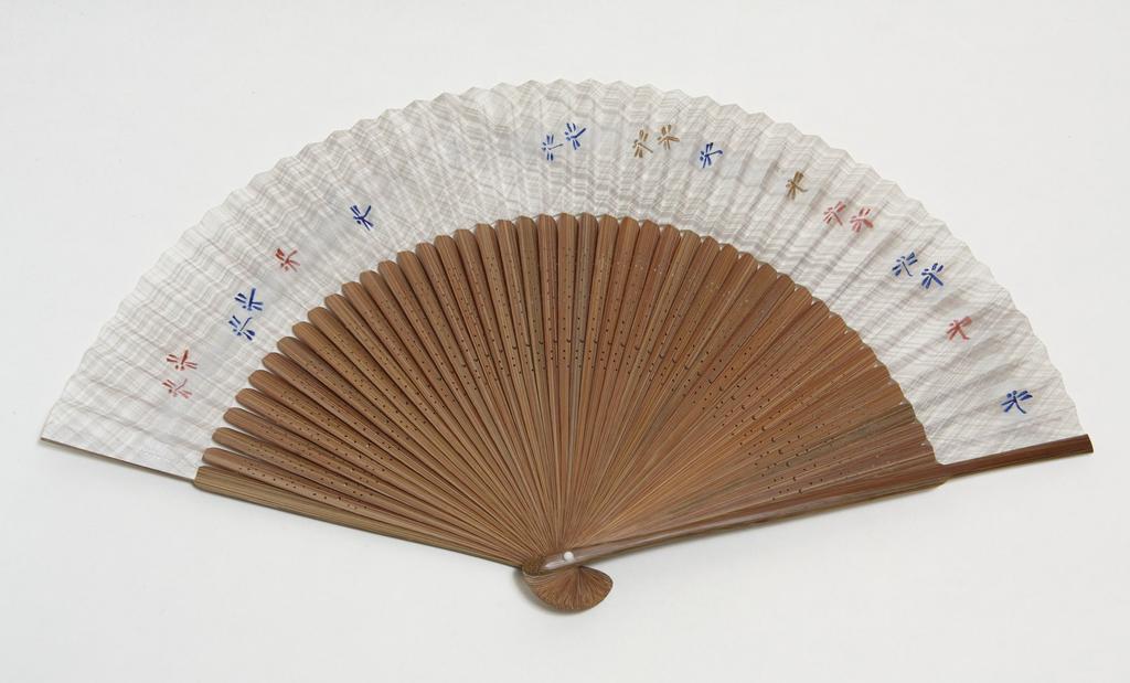 Kyoto Folding 45 Karaki Short Handmade by Kyoto Fan Bag Wooden Box Included [Hasegawa] Fan, Dragonfly, Ribs, Cloth, Double-sided Pattern, Craftsmen,