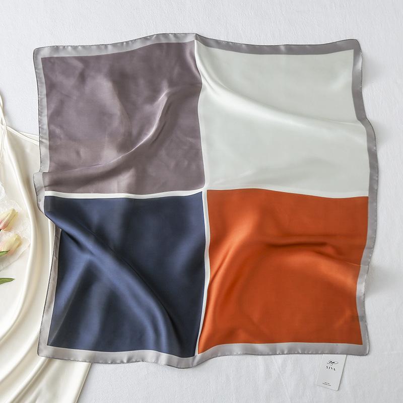 Silk scarf female stripe black and white printing spring and summer new decoration simple fashion simulation silk square scarf