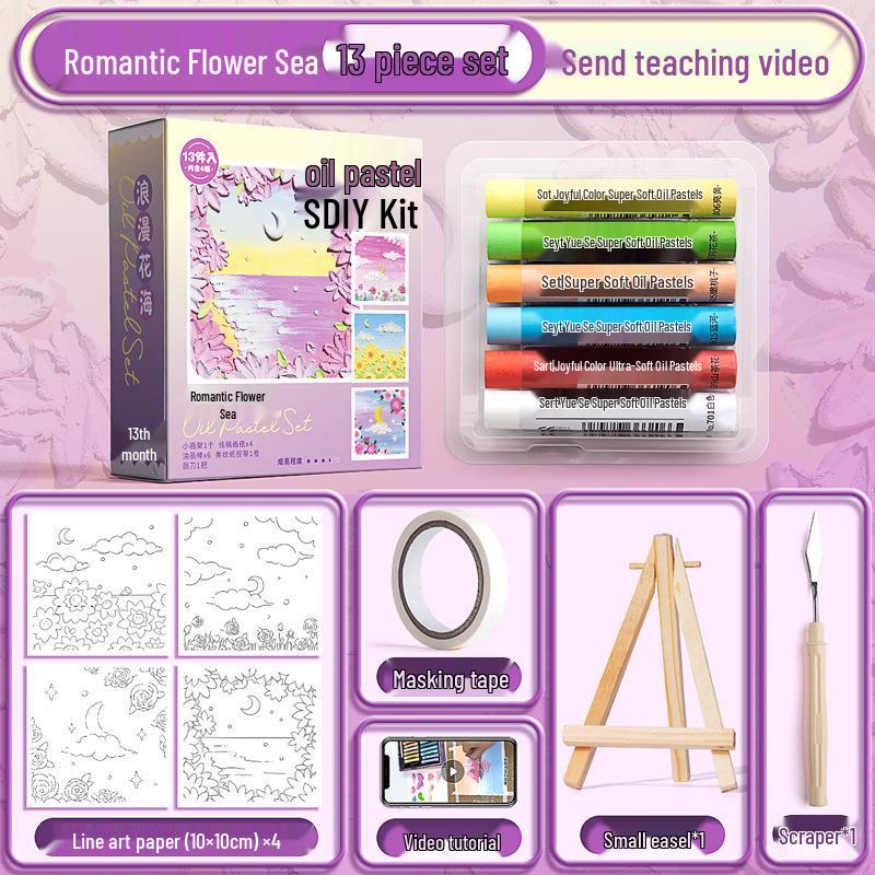 DIY Oil Pastel Art Set: Soft Crayons, Painting Paper, Scraper, Picture Frame