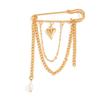 Salircon  New Exquisite Love Heart Imitation Pearls Tassel Pendant Brooch Women Elegant Suit Pins Daily Wear Jewelry Gift