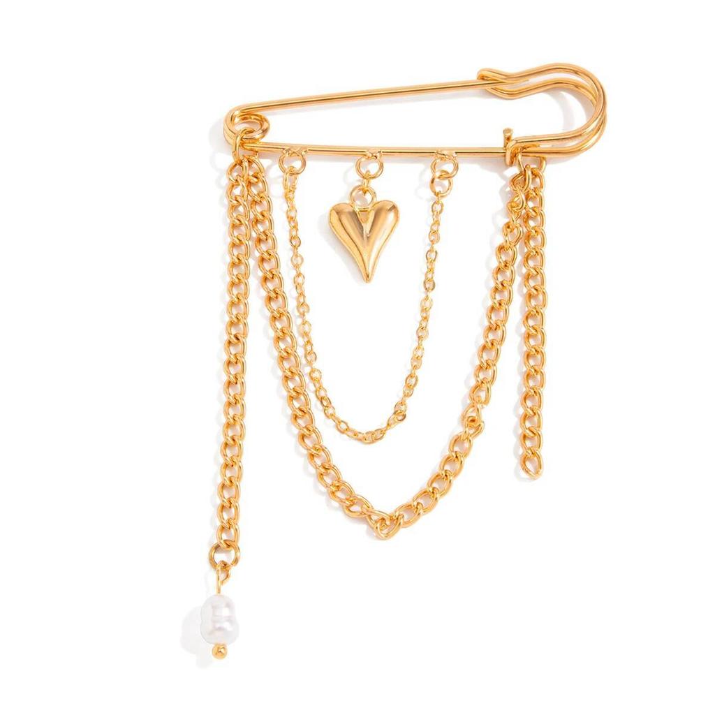 Salircon New Exquisite Love Heart Imitation Pearls Tassel Pendant Brooch Women Elegant Suit Pins Daily Wear Jewelry Gift