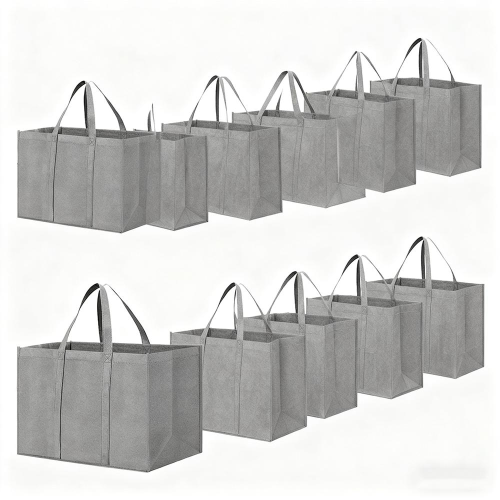 Non-Woven Black And Gray Simple Foldable Portable Non-woven Large Capacity Reusable Grocery Duty Shopping Bags Totes Handbag