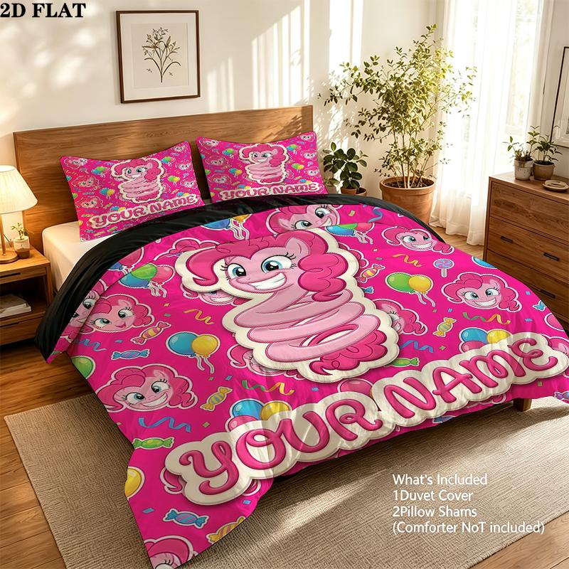 Custom Name,Pinkie Pie Pattern Bedding Home Decoration Birthday Gift ( 1 duvet cover + 2 pillowcase, without core),fan merchandise.