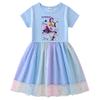 Korean-Style Kpop Demon Slayer Mesh Princess Dress for Kids - Short Sleeve for Summer, Long Sleeve for Spring/Autumn