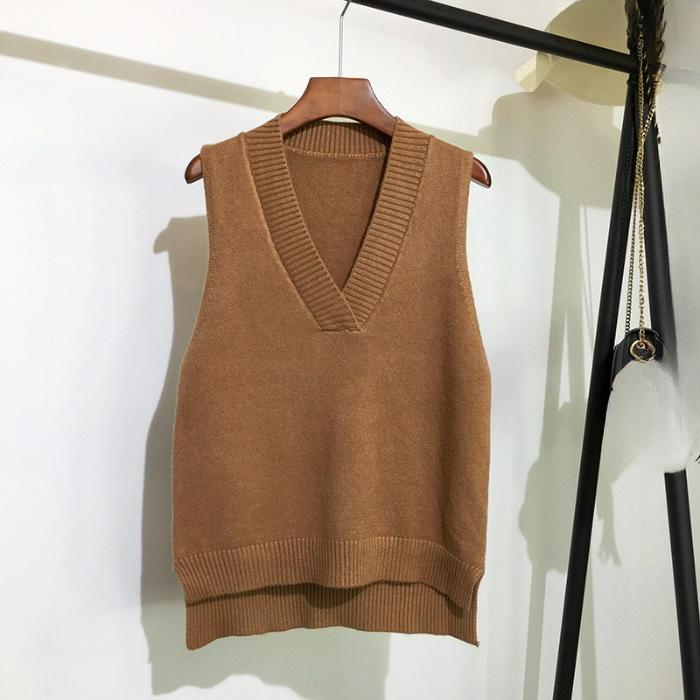 Autumn and Winter Simple V-neck Retro Vest Knitted Women's Pullover Loose Sleeveless Vest Spring and Autumn All-match Sweater Vest