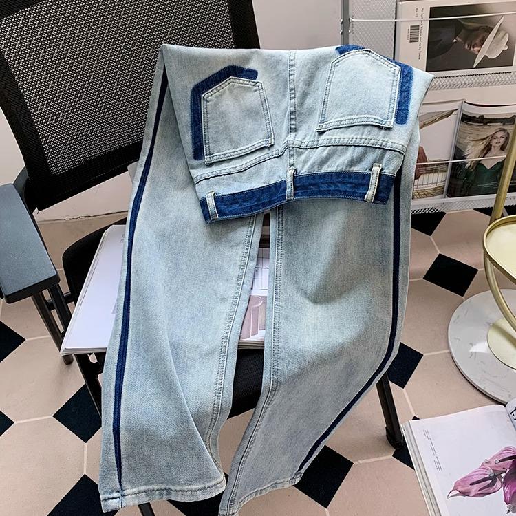 

Women s Color-Block High-Waisted Wide-Leg Jeans, Autumn 2024 Collection Large