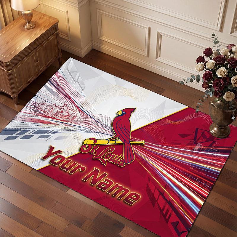 St. Louis Cardinals Personalized Crystal Velvet Carpet, Customized Name Text Soft Anti‑Slip Rug for Living Room Bedroom