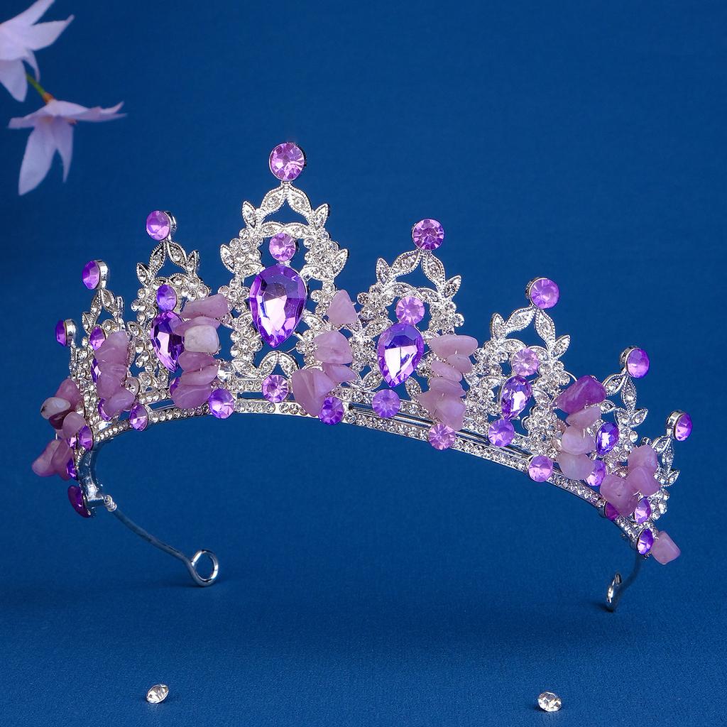 Bride Wedding Dress Hair Accessories Light Luxury Natural Gravel Crown 18th Coming of Age Ceremony Purple Rhinestone Crown