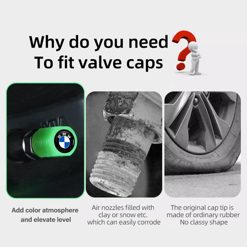 4PCS Luminous Decor Car Dustproof Tyre Valve Stem Caps Anto Accessory For BMW E90 E60 E46 E39 F30 F10 E87 X3 X4 X5 X1 G30 G20