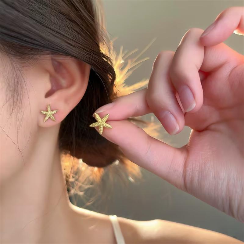 Geometric Star Earring For Women Gold Color Starfish Heart Stud Earrings Jewelry Accessories