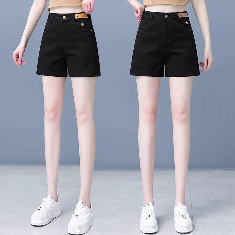 

High-Waisted, Wide-Leg Denim Shorts for Petite Women - Casual, Slimming, Versatile, Five-Point Length 2XL (60-65 kg) чорний