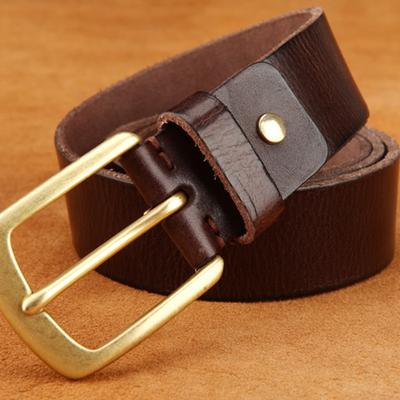 Men's Classic Business Copper Pin Buckle Top Layer Cowhide Belt Wholesale Wash Waist Belt Vintage Lacquered Trouser Belt