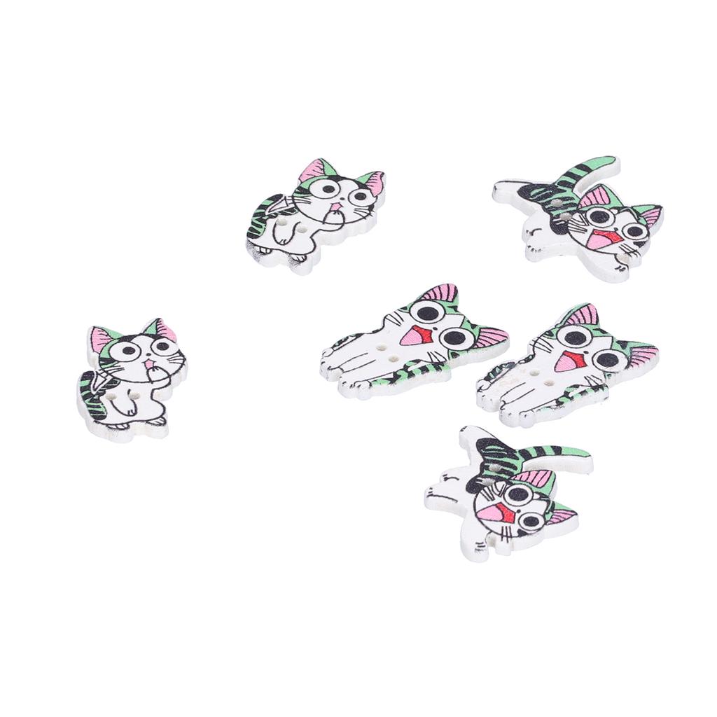 50 Stück Holzknöpfe Cartoon Niedliche Katze Form Knöpfe für Handgemachtes Nähen Dekoration