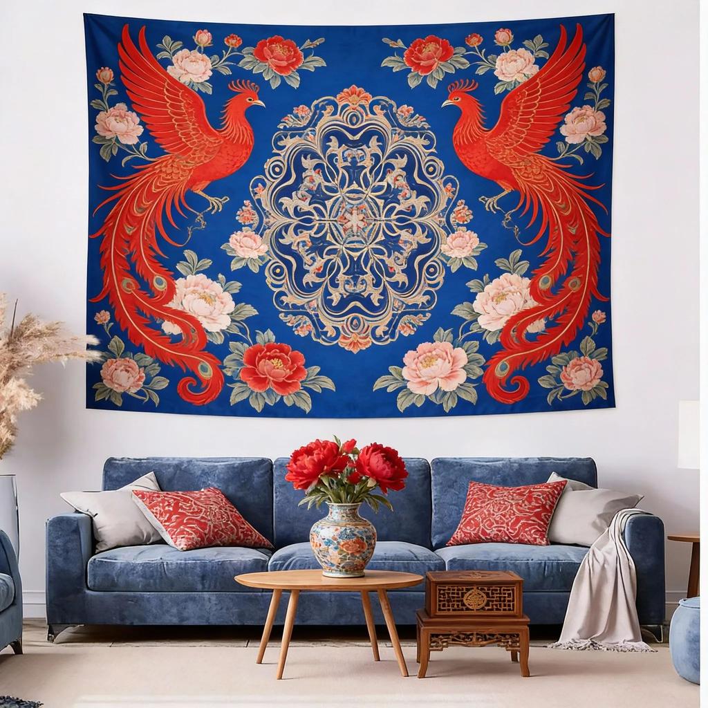 Black Vintage Patterned Tapestry Wall Hanging Elegant Home Decor for Living Room Bedroom