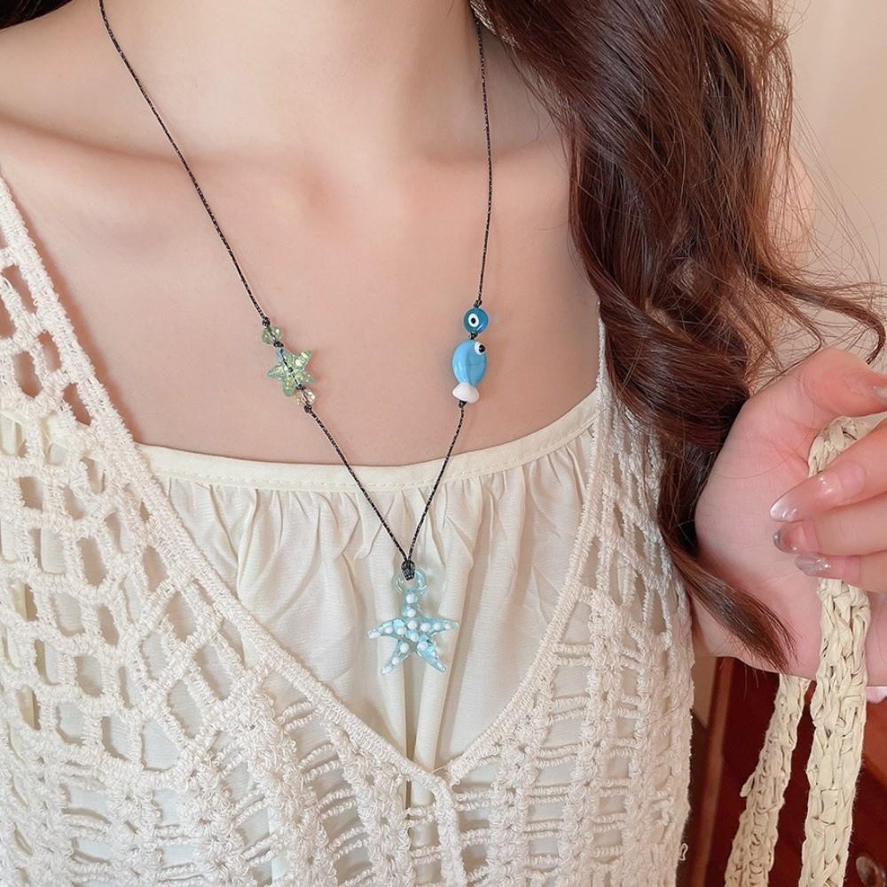 Starfish Fish Starfish Necklace Bohemian Boho Ethnic Necklace Ceramic Fish Pendant  Women