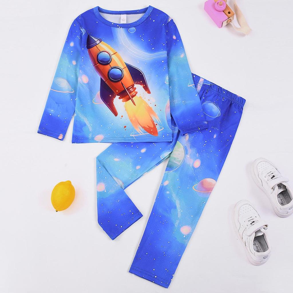 Flame-Retardant Milk Silk Kids' Dinosaur Pajama Set - Green Fluorescent, Long Sleeve & Pants