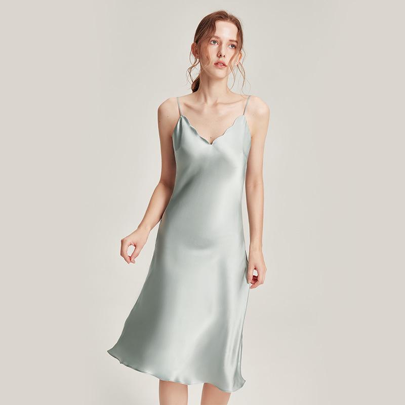 6A Grade Mulberry Silk 19 Momme Heavyweight Mid-Length Nightgown/Evening Gown