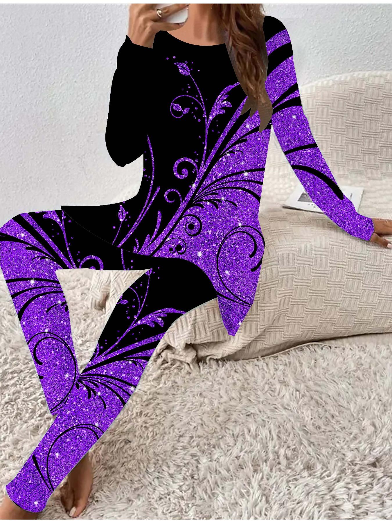 

Евро-американская мода 3D принт листьев женская футболка с длинным рукавом на все сезоны + длинные брюки комплект из двух предметов. Идеальный подарок на Новый год и Рождество 8XL фиолетовый