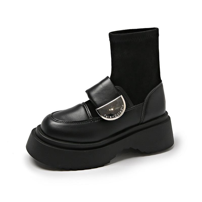 

Retro thick-soled round-head elastic fashion boots women s autumn new thin short socks boots 35 чорний