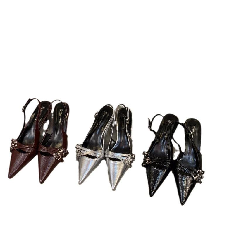 Niche high heels red bag head sandals fairy shoes 2025 new spring and summer black French pointed single shoes