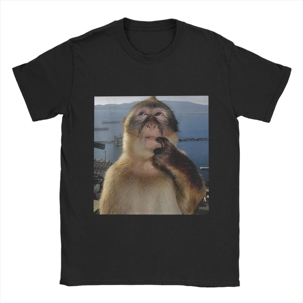 Thinking Monkey Meme T Shirt for Men 100% Cotton Vintage T-Shirts Crewneck  Tee Shirt Short Sleeve Clothes Gift Idea
